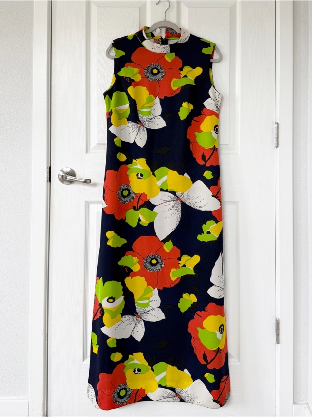 60’s 70’s Mod Vintage Psychedelic Poppy & Butterfly Printed Maxi Dress & Belt